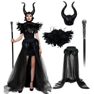 9378 4pcs Black Gothic Witch Costume Raven Costume Halloween